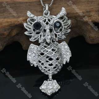 Owl Rhinestone Crystal Bead Pendant Fit Charm Movable  