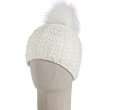 kyi kyi white knit hat with fox fur pom pom