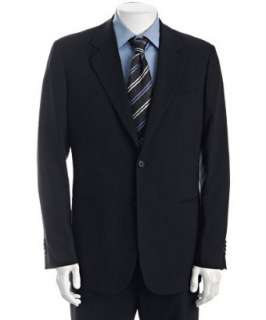 Armani Giorgio Armani navy pinstripe wool silk 2 button suit with flat 