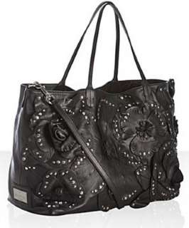 Valentino black leather studded floral convertible tote   up 