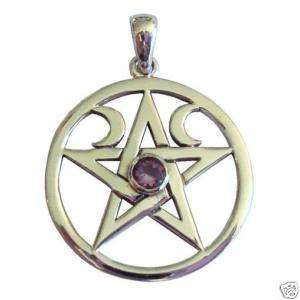 Amethyst Moon Pentacle Pendant Wiccan Pagan Jewelry  