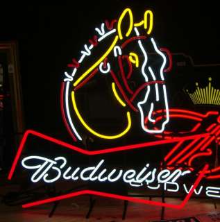   In Box Budweiser Clydesdale Horse Large Neon Beer Sign Light  
