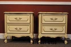   Vintage French Provincial White and Gold Two Drawer Nightstands  