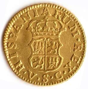 OLD US $1 GOLD COIN  1765 SPANISH COLONIAL 1/2 ESCUDO DOUBLOON 22K 