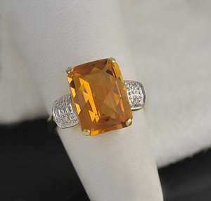 14k Yellow Gold Genuine Orange Citrine Diamond Ring  