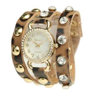   & Rhinestone Leather Wrap Bracelet Watch [9540], Leopard Clothing