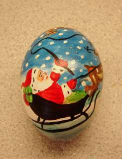 Handpainted Christmas Egg * Santa Reindeer Sleigh Snow  
