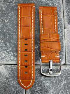 24mm Gator Leather Strap Band Fit PANERAI Buckle Brown  