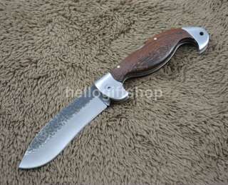   440 Blade Wood Handle Lock Back Pocket Camping Folding Knife w/ Sheath