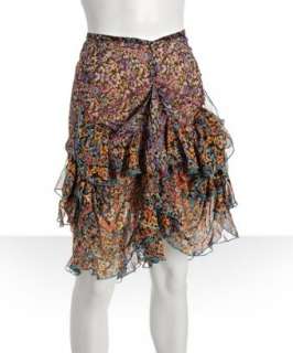Zac Posen purple floral silk flounce skirt  