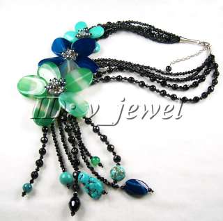 Onyx jade pearl crystal flower necklace VJ  