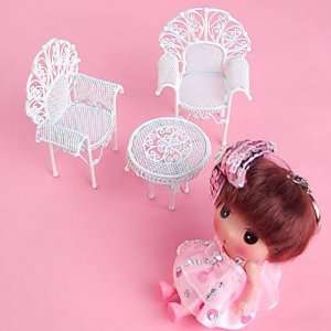   Miniature White Wire Mesh Table and 2 Chairs Dollhouse Furniture Toys