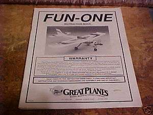 MODEL FUN ONE RC AIRPLANE INSTRUCTION BOOK GREAT PLANES  