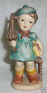 Vintage Hand Painted Porcelain Figurine Girl Umbrella  