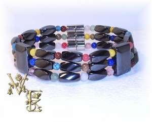   triple strand hematite magnetic bracelet w multi semi precious stones