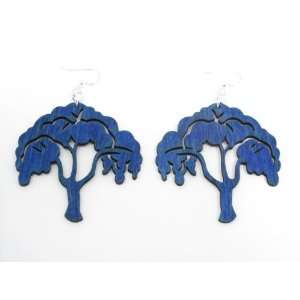  Aqua Marine Tree of Life Wooden Earrings GTJ Jewelry