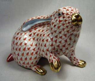 Herend Red Fishnet and Gold Porcelain Rabbit  