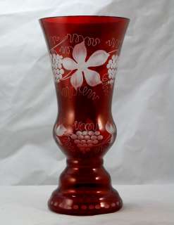 Vase Red Cut to Clear Czech? Egermann? 10.5T x 5Diam  