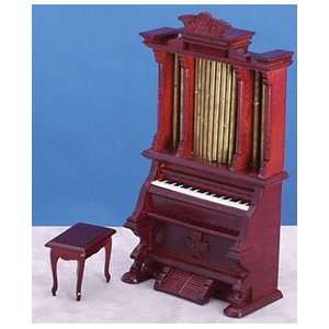    Dollhouse Miniature Mahogany Pipe Organ with Bench 