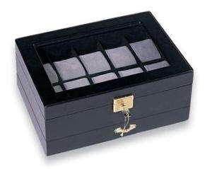 WATCH GLASS TOP JEWELRY DISPLAY CASE~BLACK LEATHERETTE  