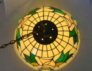 Gorgeous Large Vintage Tiffany Style Stained Glass Swag Lamp  