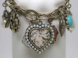 Clear Crystal Heart Ribbon Charm Bracelet s0414  