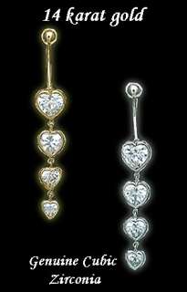 HEART 14 kt GOLD belly Navel ring Cubic Zirconia  
