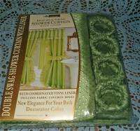 Green RUFFLED dOUBLE sWAG fABRIC Shower Curtain + liner  