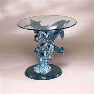 SPI Brass & Marble Dolphin Seaworld End Table Sculpture  