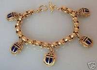 Egyptian Jewelry 5 Scarab Blue/Black Enamel Bracelet 7  