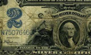 LARGE SIZE 1899 US $2 DOLLAR SILVER CERTIFICATE NOTE F  