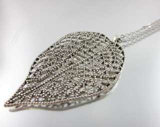 NEW DESIGNER Silver Beaded Large Leaf Pendant Necklace  