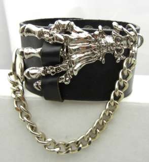 EMO Gothic Punk Biker Skull Ghost Hand Cuff Leather Bracelet Wristband 
