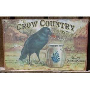 CROW COUNTRY POTTERY Vintage Metal Sign Primitive Crock Advertising 