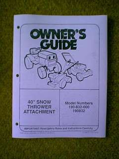 MTD TRACTOR 40 SNOWTHROWER ATTACHMENT 832 PARTS MANUAL  