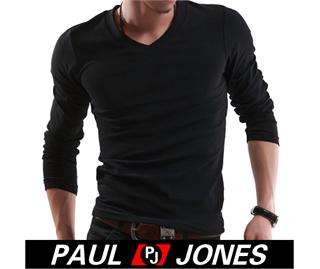 PJ Men’s Stylish Causal Long Sleeve T Shirt V neck Basic Tee comfort 