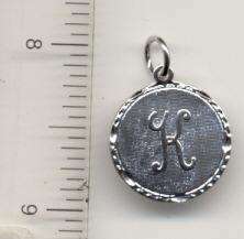 14KT WHITE GOLD EP LETTER K ROUND INITIAL DISC CHARM  