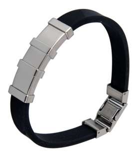 316L Stainless Steel and Black Rubber Bracelet   8 in.  
