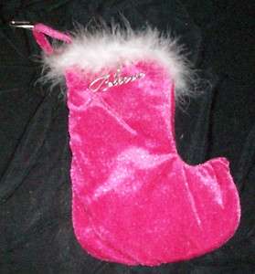 girls bold pink CHRISTMAS STOCKING girls BELIEVE white feather top 