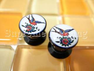 Flying Swallow Rose Flesh Tunnels Ear Plugs Select Size  