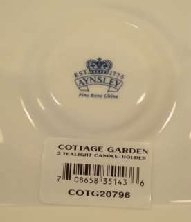AYNSLEY COTTAGE GARDEN 3 Tealight CANDLE HOLDER TRAY  