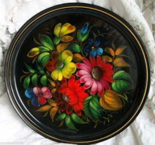 vintage Painted Flowers Signed Tole Tray Ueha 80 Kon  