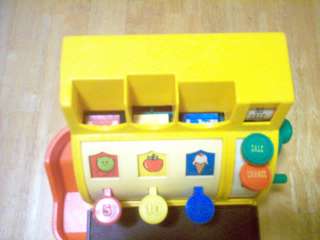 Vintage FISHER PRICE TOY CASH REGISTER with w/ 5 Coins 1974  