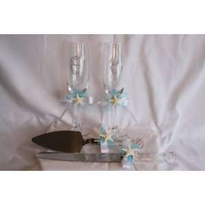  Beach Wedding Toasting Fultes and Cake Server Set Knobby 