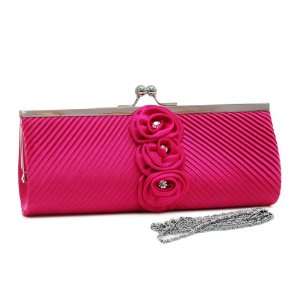  HOT Pink Pleated evening bag/ clutch with rosettes and 