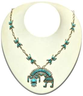 Zuni Turquoise Rainbow Kachina Necklace  H & A Bowekaty  
