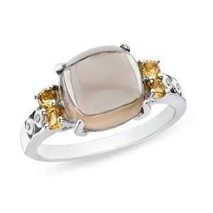   Carat Smokey Quartz, Citrine and Diamond 14K White Gold Ring Jewelry