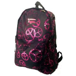    Pink Peace Star Sparkle School Backpack Bag