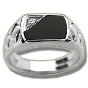  .03 ct Fancy Onyx Square Pattern Shank Mens Ring Jewelry