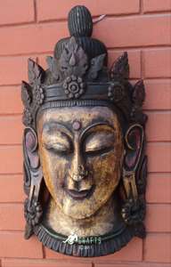 Nepalese Maitreya Buddha Wall Hanging Wooden Mask from Sindhupalchowk 
